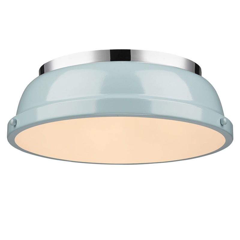 Duncan 14″ Flush Mount in Chrome with a Seafoam Shade