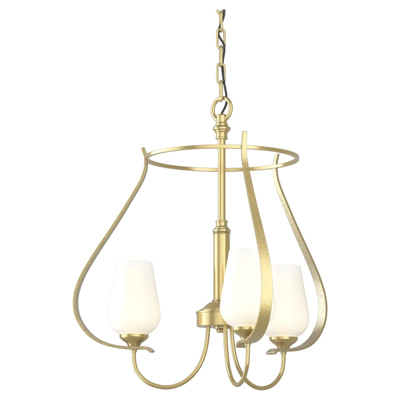 Flora 3-Arm Chandelier Modern Brass Opal Glass (GG)