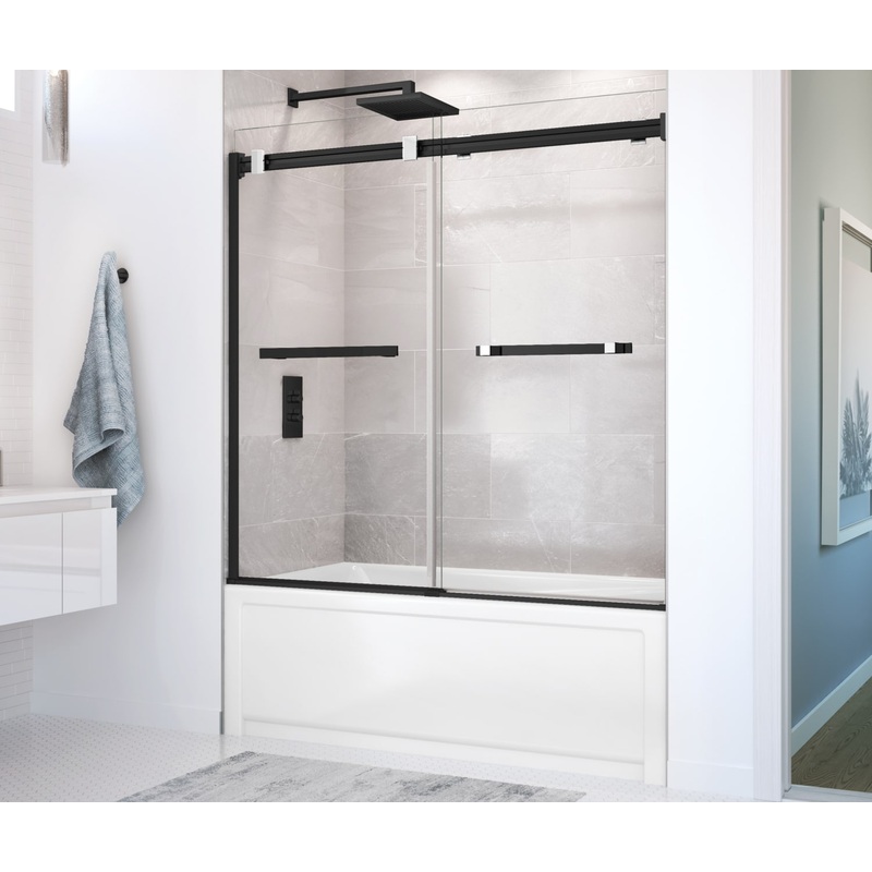 MAAX 136270-900-360-000 Duel 56-59 x 55  x 59 in. 8 mm Bypass Tub Door for Alcove Installation with Clear glass in Matte Black & Chrome
