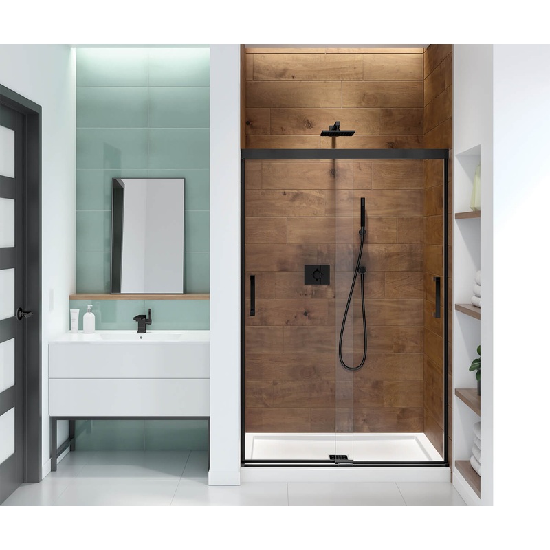 MAAX 139352-900-340-000 Incognito 70 44-47 x 70  in. 8mm Bypass Shower Door for Alcove Installation with Clear glass in Matte Black