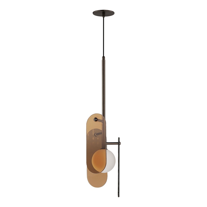 Megalith Cord Hung LED Pendant Brushed Bronze Amber Glass