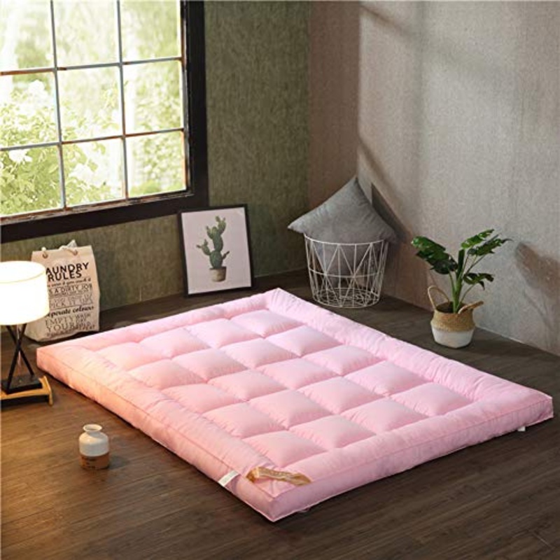Nileco Tatami Materasso da Terra Dormire, Addensare Materassino Trapuntato Regina & Re Giapponese Futon Coprimaterasso Morbido Tappetino Pieghevole-Rosa King