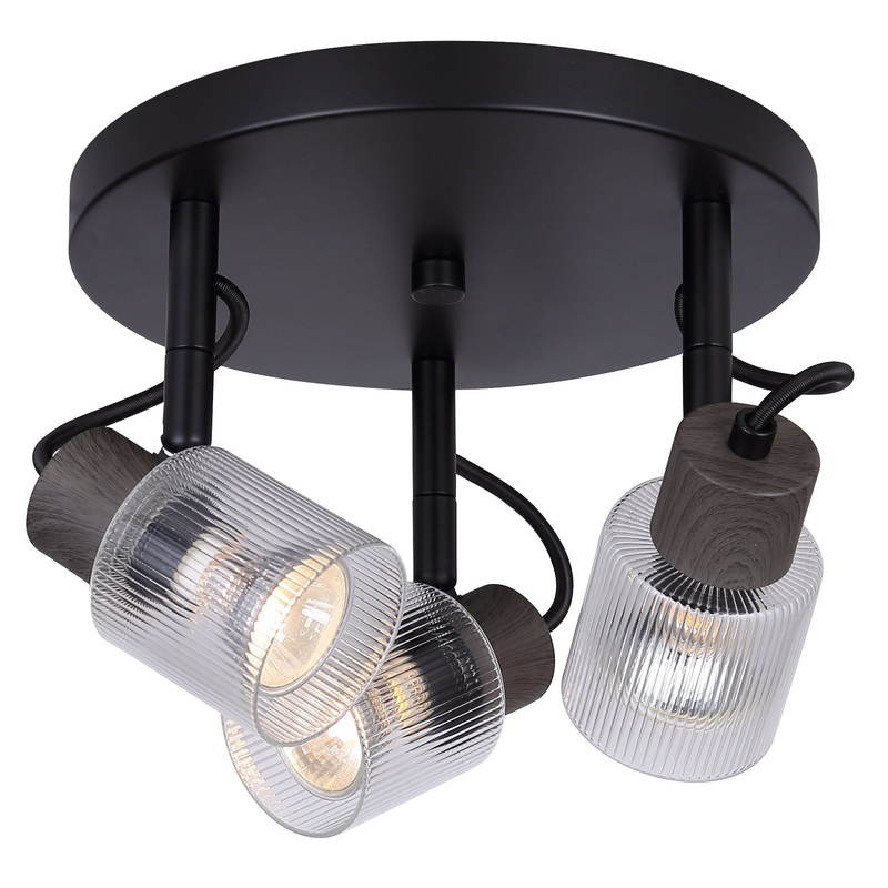 Owen 3-Light Flush Mount Black and Faux Wood