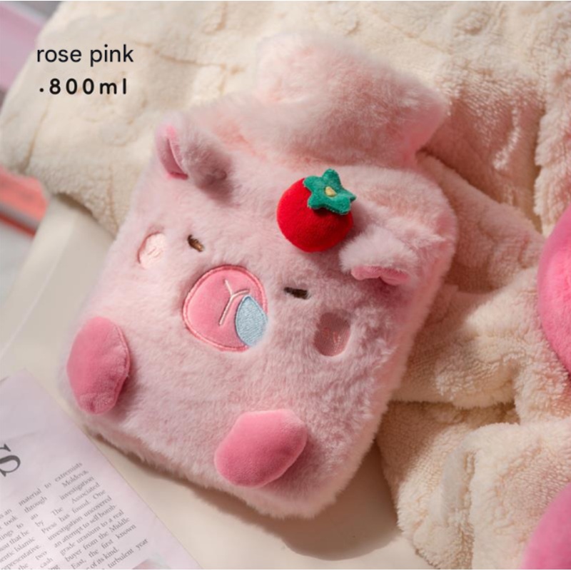 Rose Pink Cozy Capybara Hot Water Bottle with Soft Plush Cover | Leak-Proof PVC Water Bag for Soothing Pain Relief & Winter Comfort
