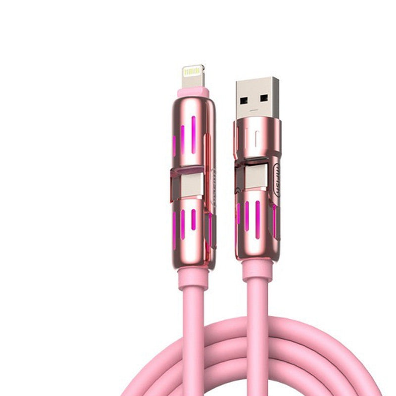 Universal PD Fast Charging Cable with LED Indicator – Zinc Alloy, Durable 1.5m Silicone Cord – Multiple Connector Options(Pink)