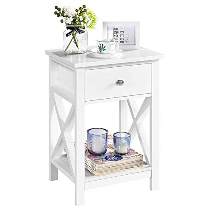WSZMD Tavoli da Comodino Tavolo da Comodino in Legno A Forma di Comodino in Legno con Scaffale per Camera da Letto, Soggiorno Bianco 40x30x55cm, Comodino