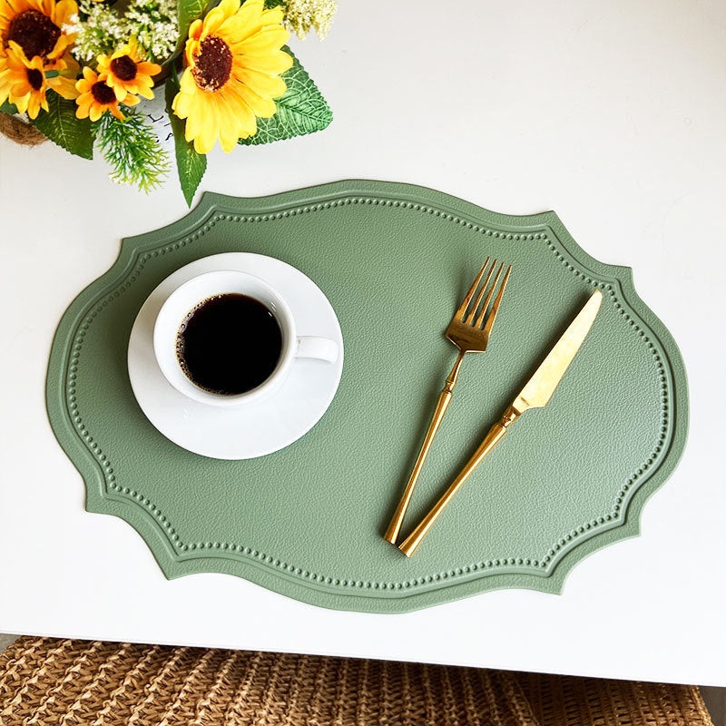 4 pcs Retro Faux Leather Placemat – Waterproof & Oil-Proof Dining Table Mat ( Bean Green)