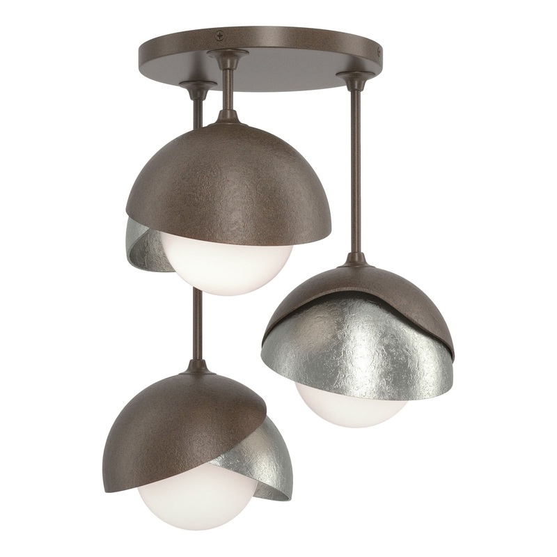 Brooklyn 3-Light Double Shade Semi-Flush Bronze Sterling