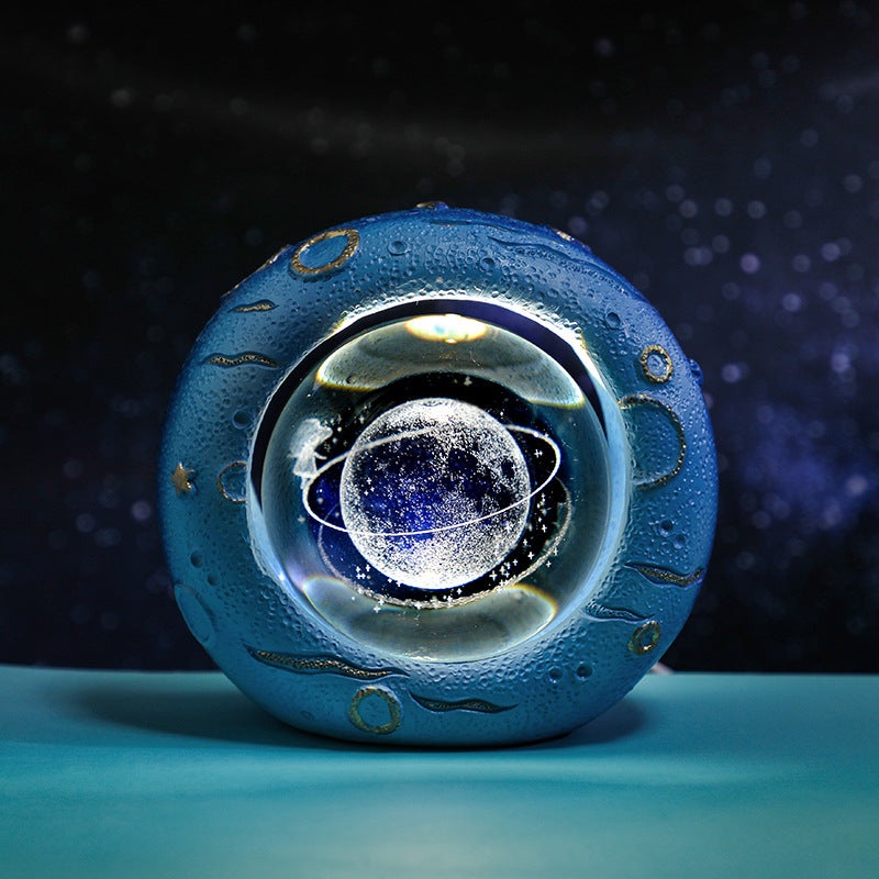 Celestial Ring LED Crystal Ball Lamp – 3D Engraving, Unique Gift (Walking in the Starry Sky)