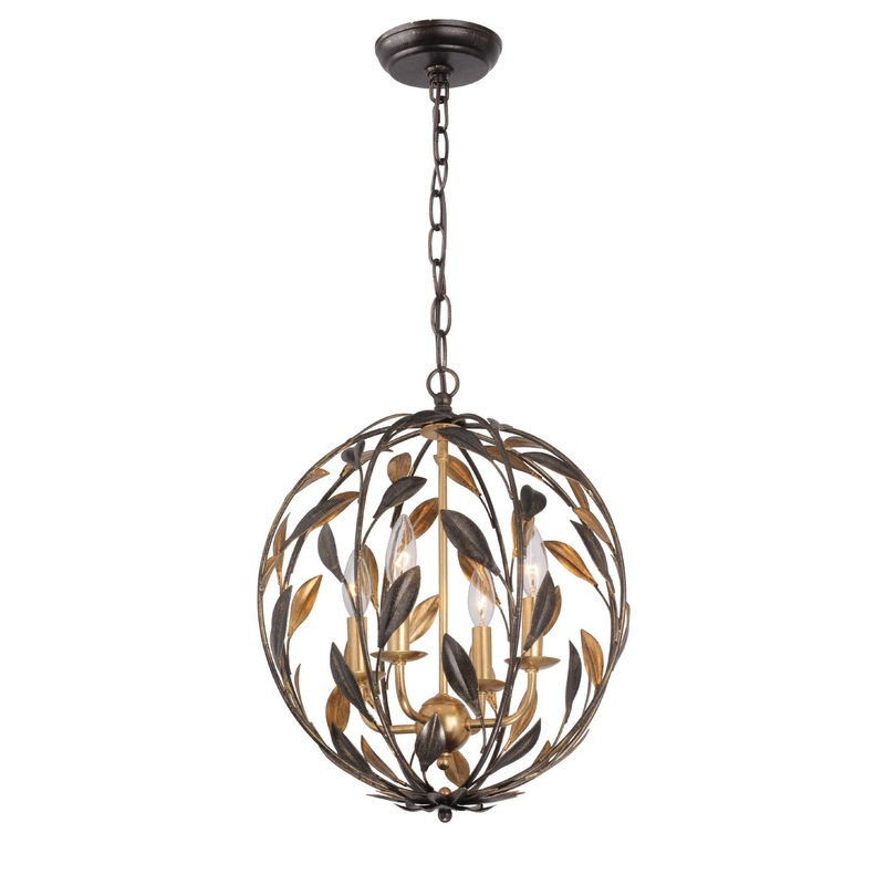 Crystorama 504-EB-GA Broche Four Light Mini Chandelier English Bronze / Antique Gold