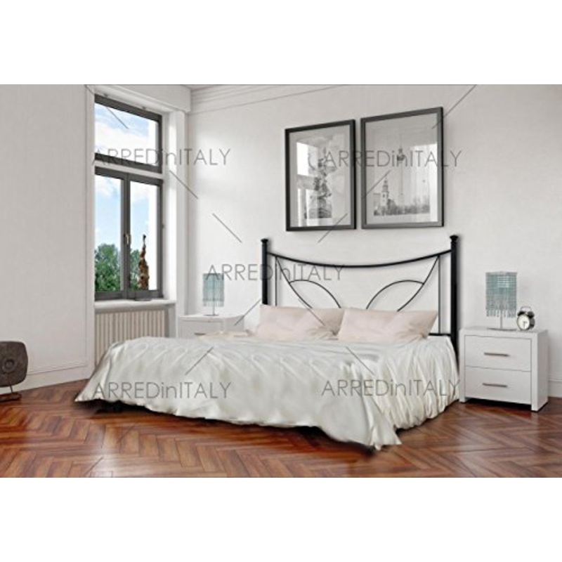 Letto Matrimoniale in Ferro Colore Nero Grafite con GIROLETTO PREDISPOSTO per Rete con Piedini 160 X 190 CM. Non Inclusa – Prodotto Made in Italy – ARR067