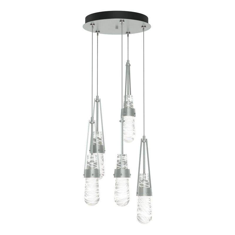 Link 5-Light Blown Glass Pendant Vintage Platinum Clear Glass with White Threading (YJ)