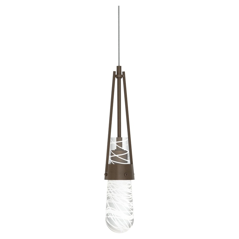 Link Blown Glass Low Voltage Mini Pendant Bronze Clear Glass with White Threading (YJ)