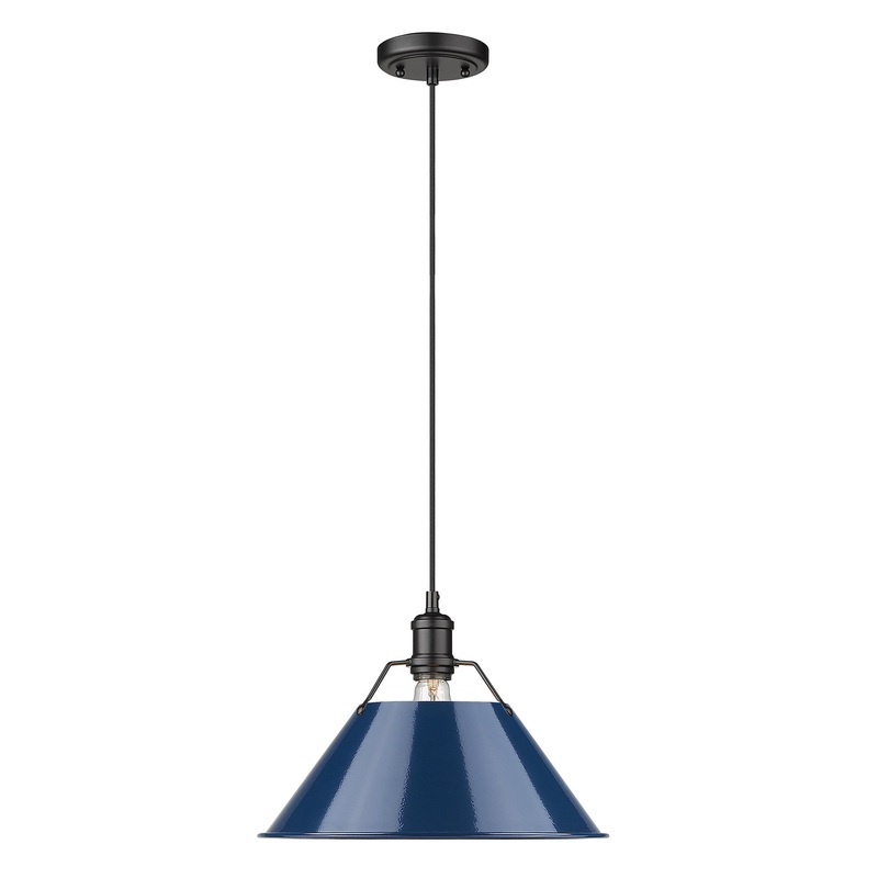 Orwell BLK 1 Light Pendant – 14″ in Matte Black with Navy Blue Shade