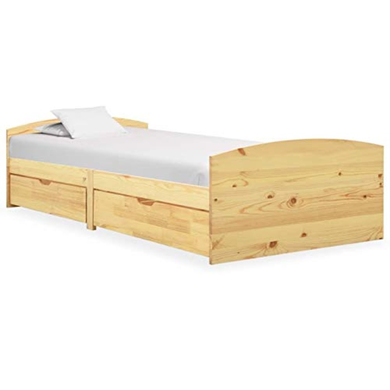 Tidyard Struttura Letto Singolo Moderno in Legno massello di Pino Classico Elegante Robusto Struttura Giroletto con 2 Cassetti Letto con Doghe 90×200 cm