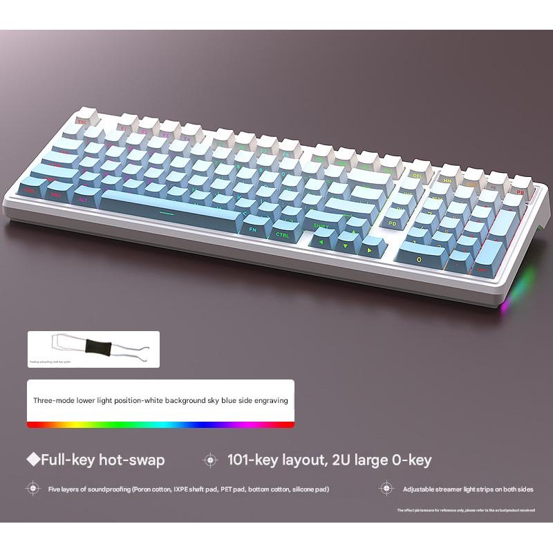 Tri-Mode RGB Mechanical Gaming Keyboard – 102-Key, Hot-Swappable, 4000mAh Battery, 5-Layer Sound Dampening(Sky blue on white)
