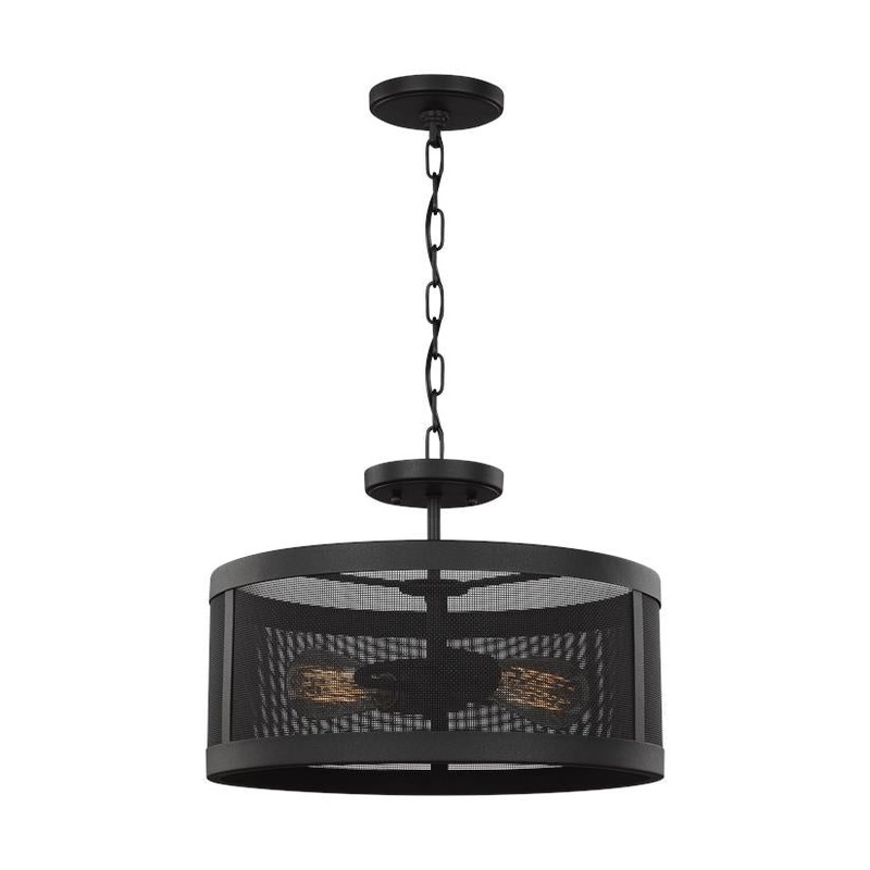 Two Light Semi-Flush Convertible Pendant from the Gereon Collection in Black Finish by Visual Comfort Studio