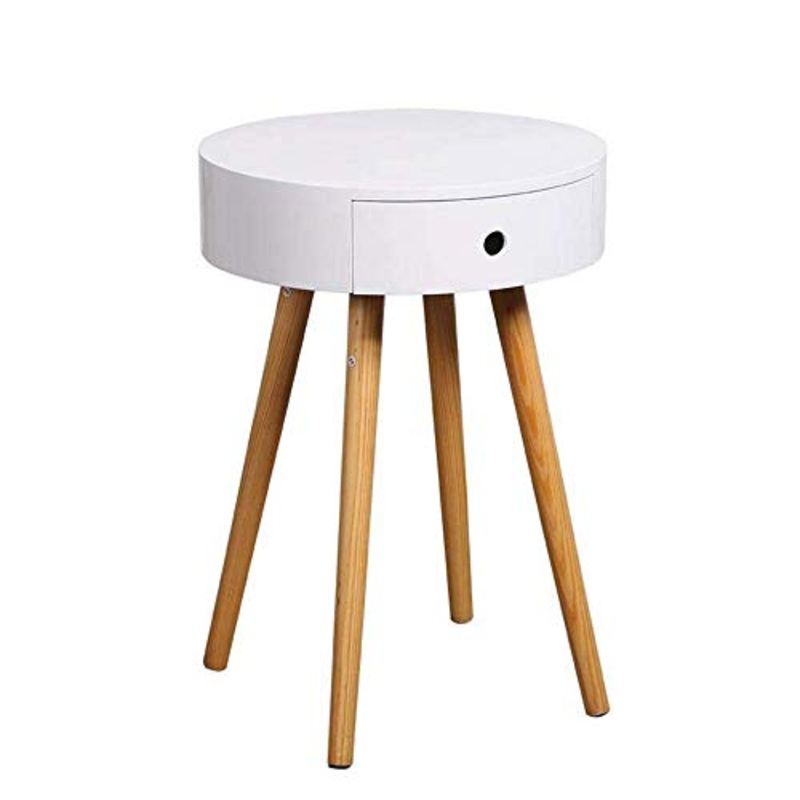 AYHa Round Side, Cassetto, Design scandinavo, Caff o comodino, Hx Oslash ;: 56.6 * 39.5Cm, Legno, Bianco