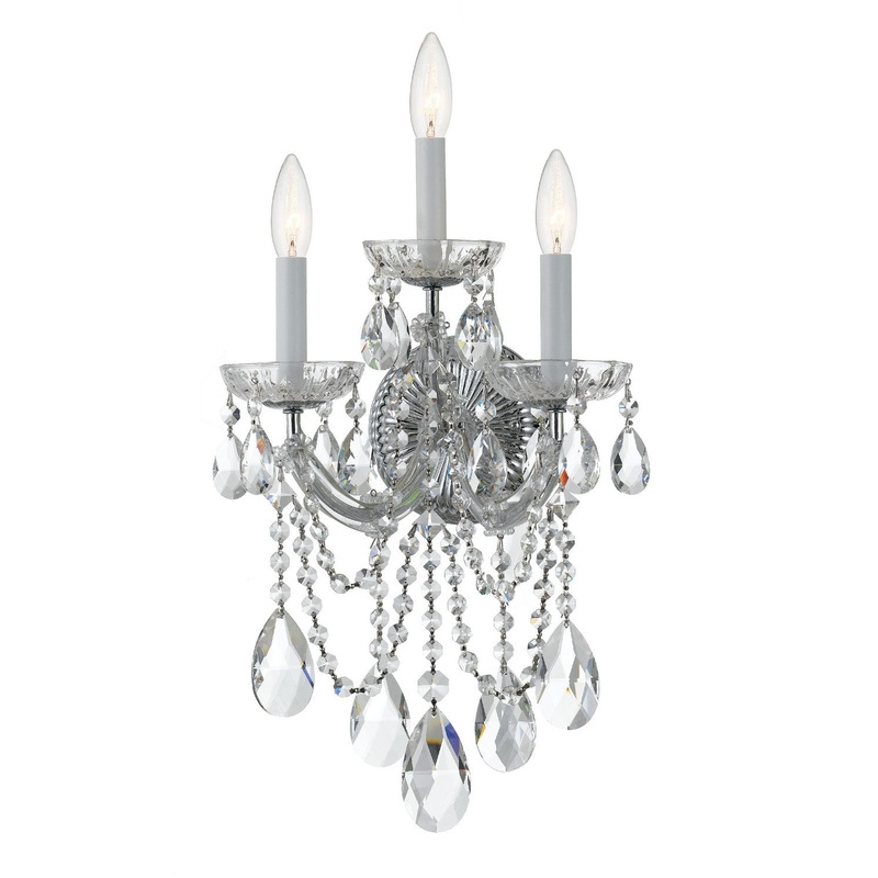 Crystorama 4423-CH-CL-S Maria Theresa Three Light Wall Sconce Polished Chrome