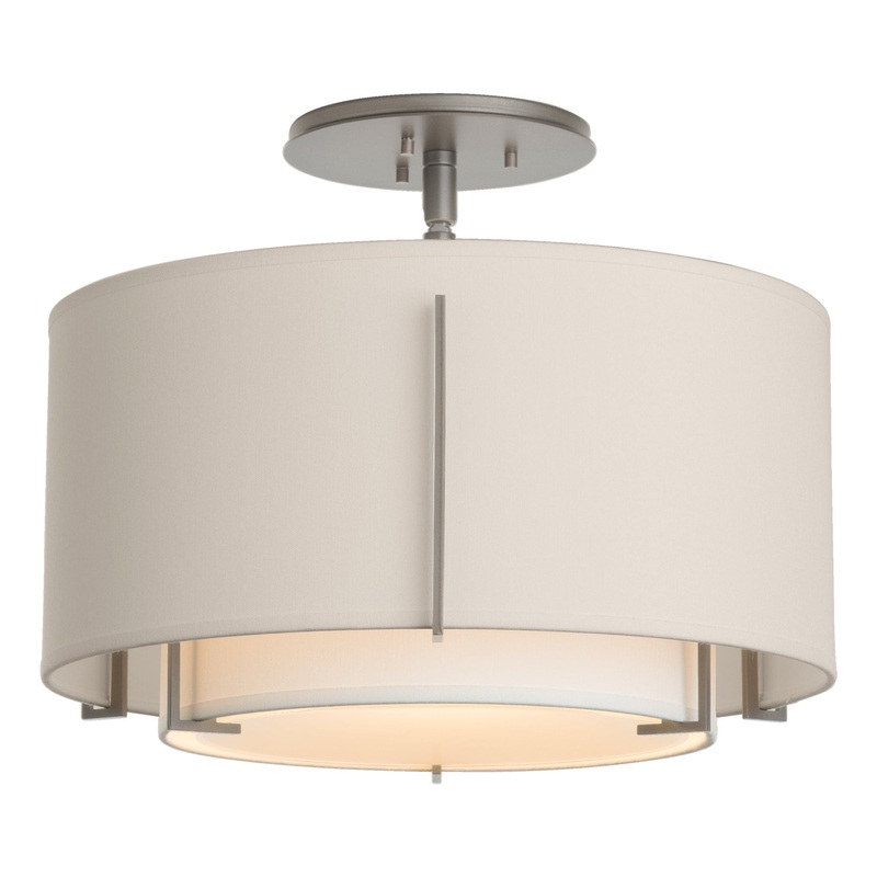 Exos Small Double Shade Semi-Flush Vintage Platinum Natural Anna Inner Shade & Flax Outer Shade
