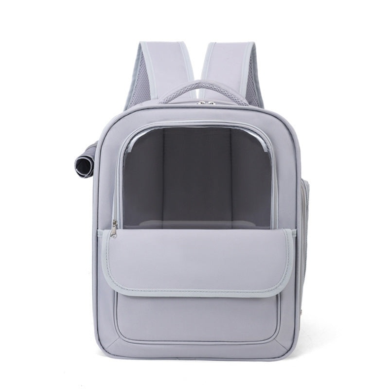 Grey Spacious Pet Carrier Backpack with Clear Window – Comfortable Travel Bag for Cats & Small Dogs