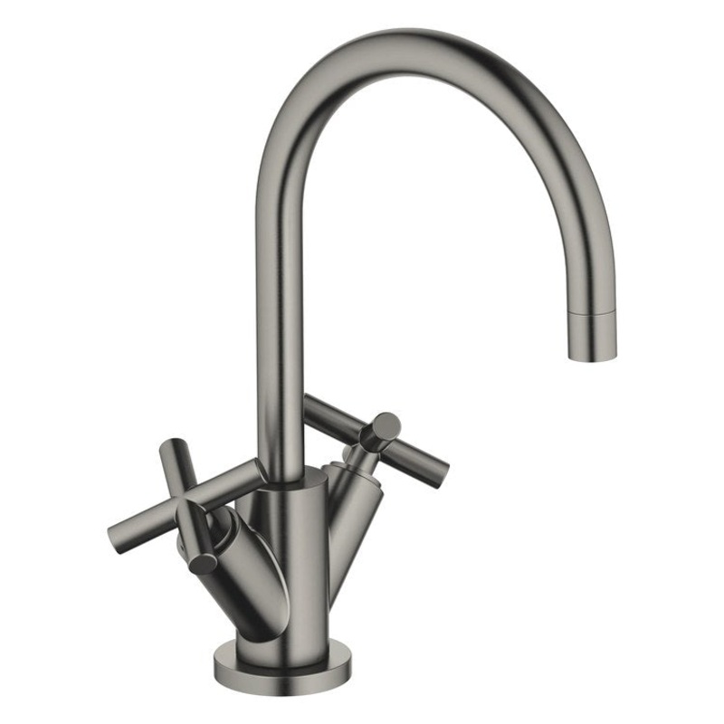 Lavatory Faucet TARA Mixer 2 Cross ADA WaterSense Brushed Dark Platinum 1.2 Gallons per Minute Pop-Up Waste 1 Hole