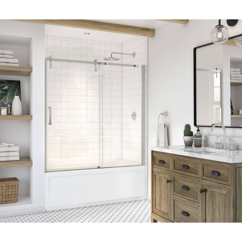 MAAX 137682-900-084-000 Outback 55  – 58 1/2 x 57 in. 8mm Sliding Tub Door for Alcove Installation with Clear glass in Chrome