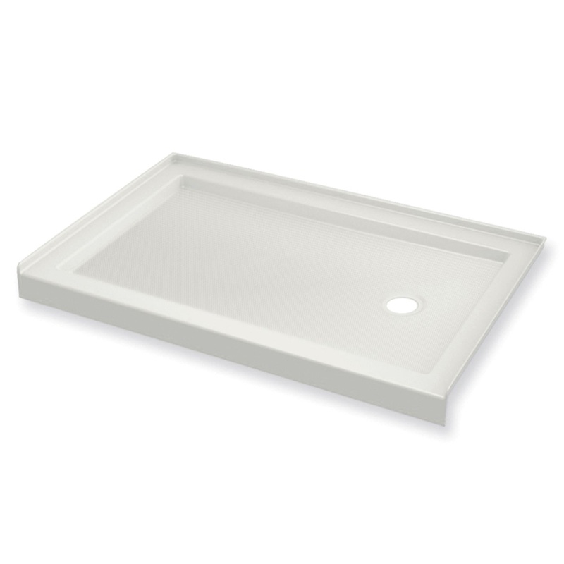MAAX 410005-541-001-001 B3Round 6032 Acrylic Alcove Shower Base in White with Anti-slip Bottom with Left-Hand Drain