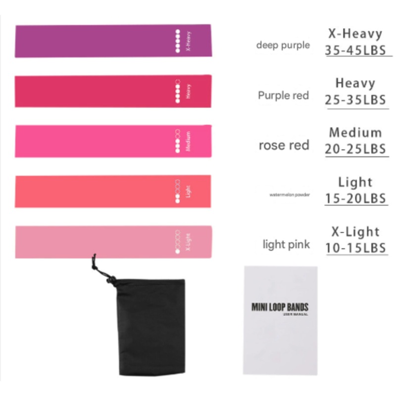 Pink 2PCS Premium Resistance Loop Bands Set of 5 – Fitness Exercise Bands for Legs, Glutes, and Strength Training with Carry Bag