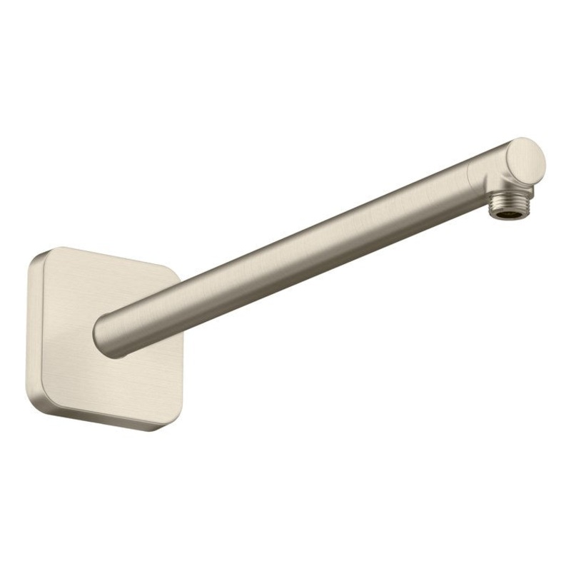 Shower Arm ShowerSolutions with Softsquare Flange Brushed Nickel 15 Inch NPT Brass 90 DEG Wall Mount