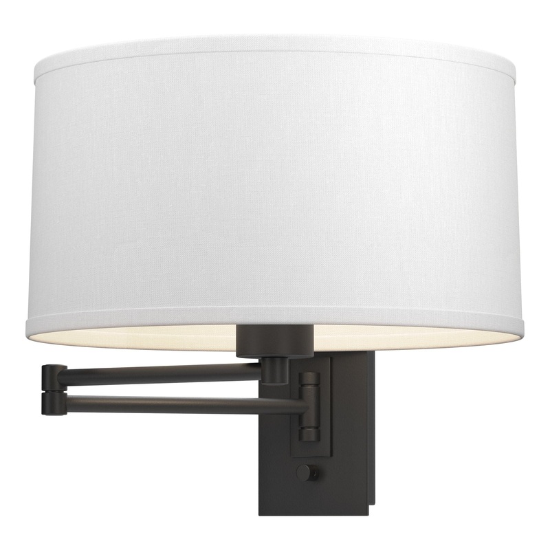 Simple Swing Arm Sconce Black Natural Anna Shade (SF)