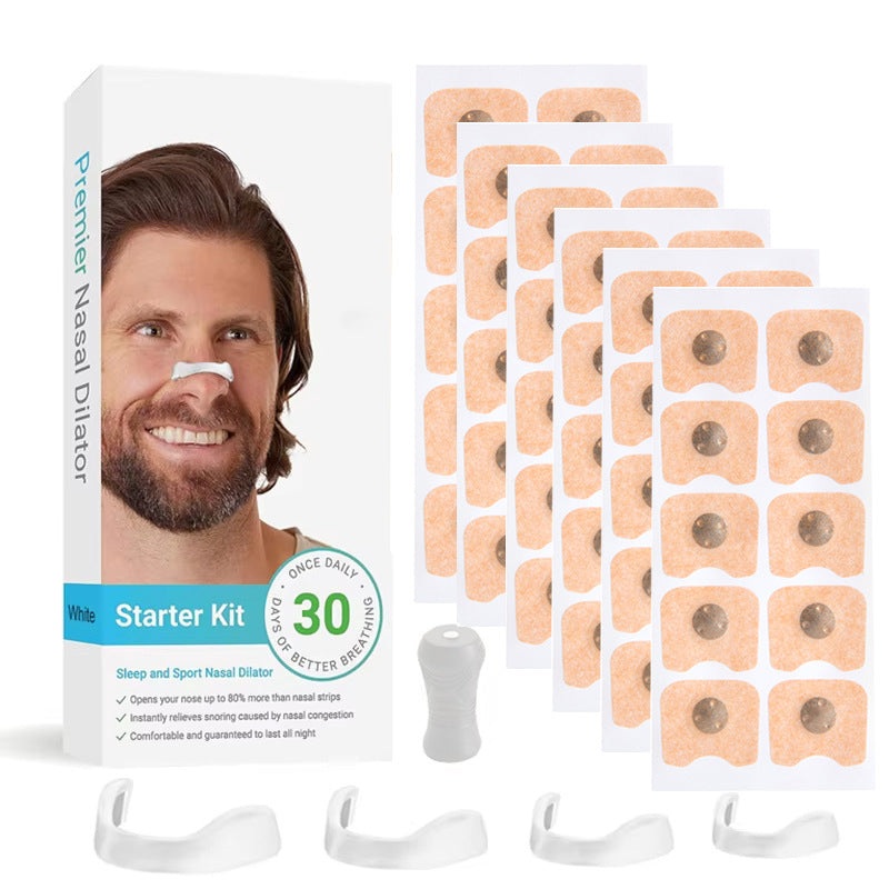 White Square Anti-snoring Patch Set (30 Pairs of patches) Magnetic Nasal Dilator Kit for Snoring Relief – Reusable Multi-Size Sleep & Sport Breathing Aid