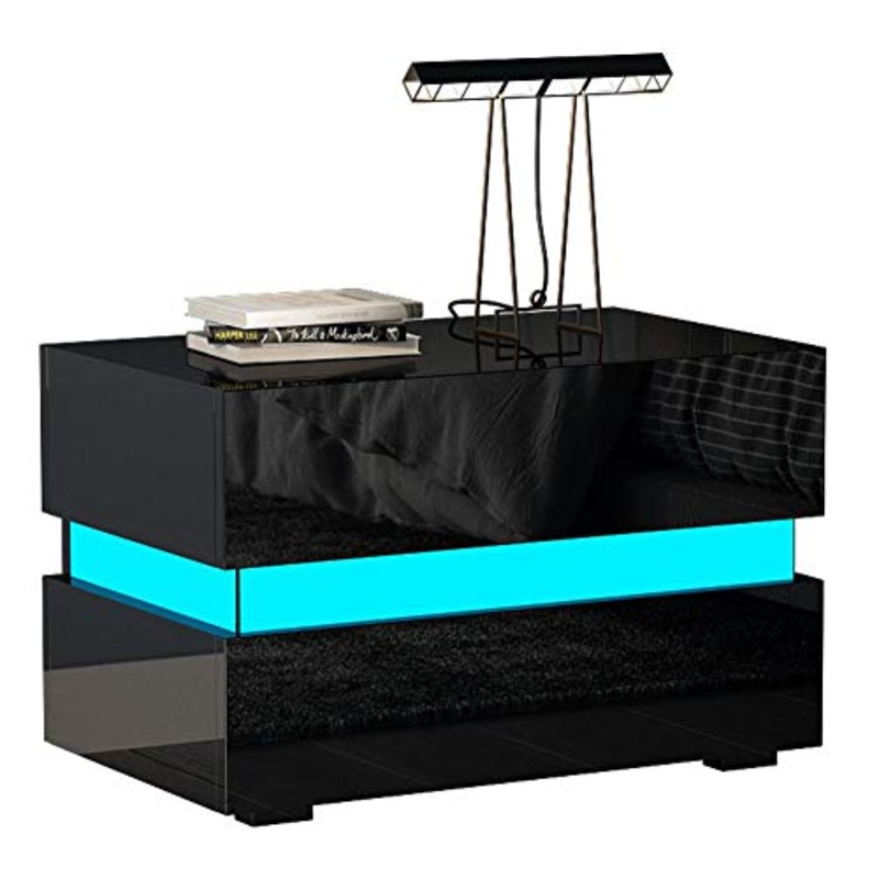 Comodini, Mobili Comodino Moderno, Mobiletto Multiuso Tavolino da caff, in pannello truciolare, con LED luci, per Camera da letto, soggiorno e ufficio(nero)