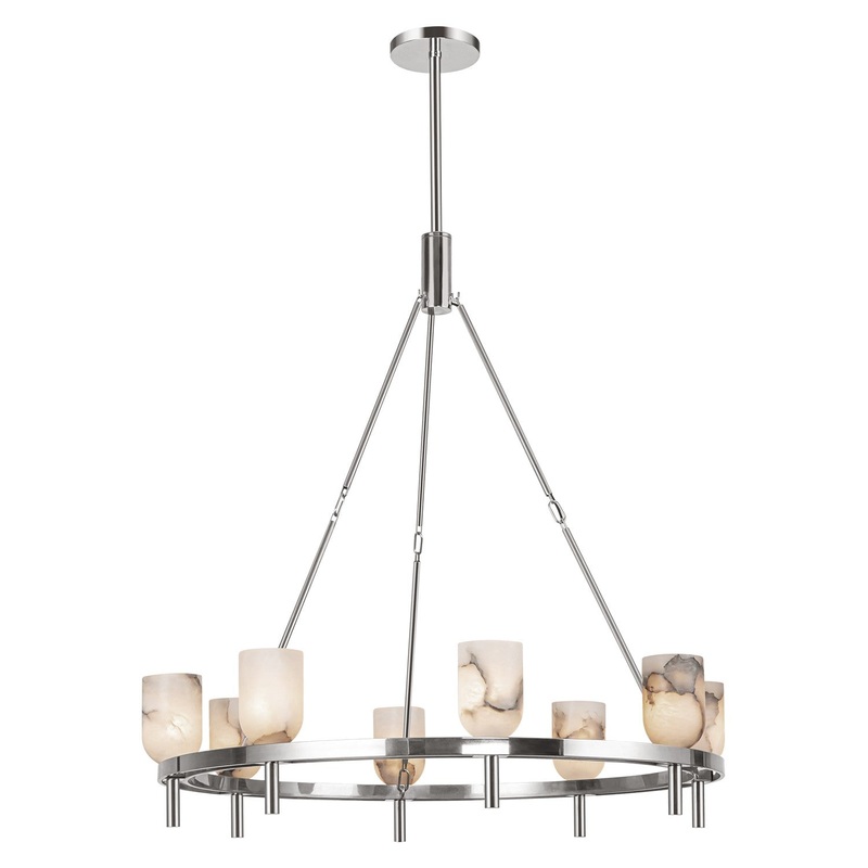 Eight Light Chandelier from the Lucian Collection in Polished Nickel/Alabaster Finish by Alora