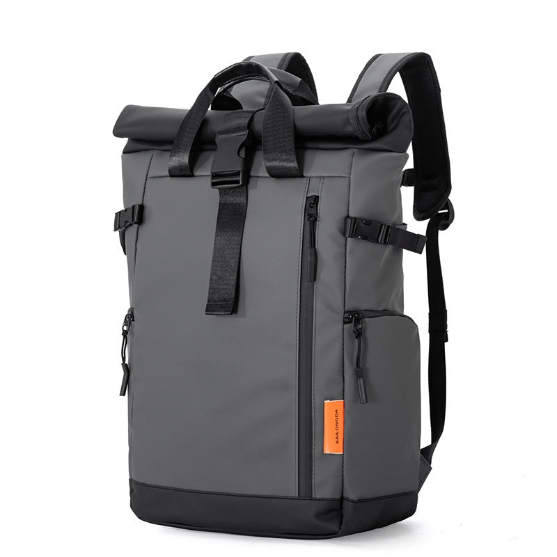 Grey Urban Explorer Roll-Top Backpack – Water-Resistant Large Capacity Bag for Travel, Work & Laptop