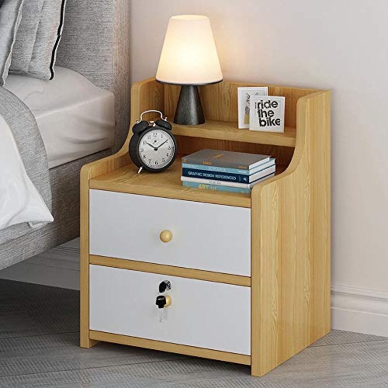 Heqianqian, comodino per camera da letto, comodino in stile europeo, piccolo armadietto per camera da letto, cassetto multistrato con serratura in due colori, facile installazione, Legno, bianco, A