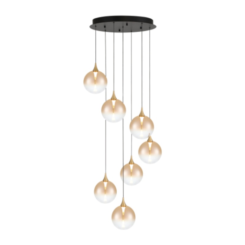 Iissa 7-Light 21″ Chandelier Gold Amber Glass