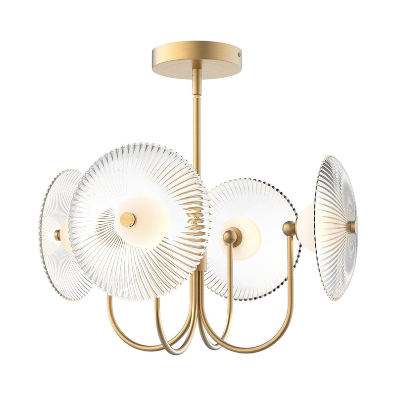 LED Pendant from the Hera Collection in Brushed Gold/Clear Ribbed Glass|Matte Black/Clear Ribbed Glass Finish by Alora