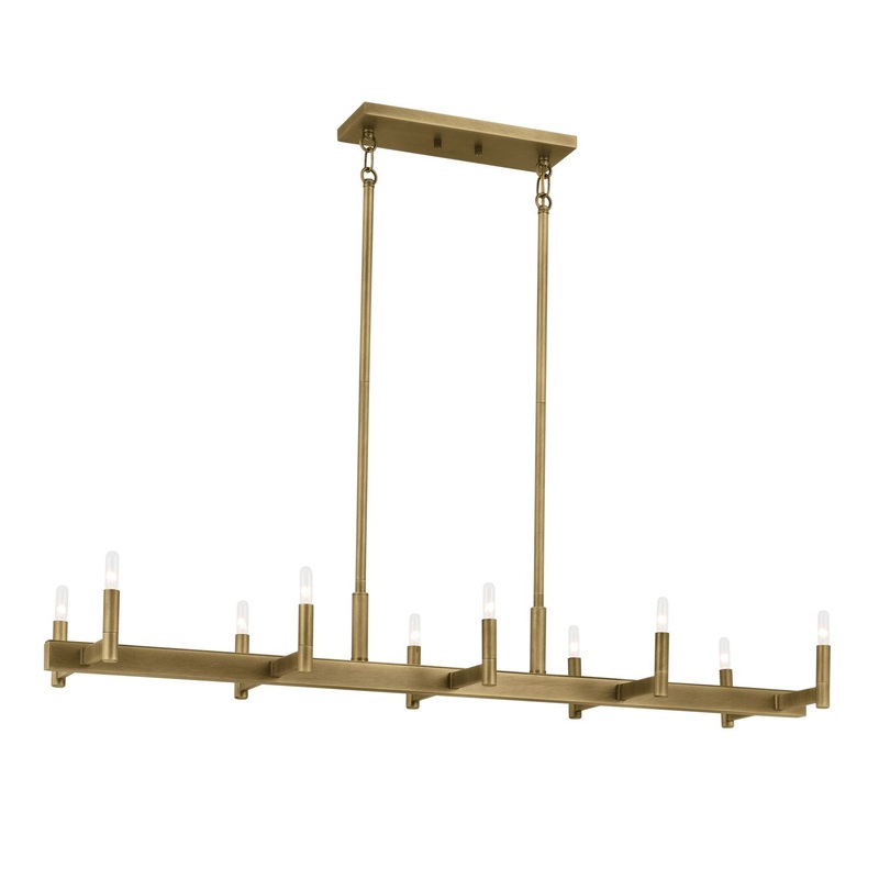 Ten Light Linear Chandelier from the Erzo Collection in Natural Brass Finish by Kichler