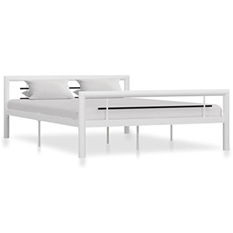 Tidyard Struttura Letto Singolo in Metallo Bianco con Doghe 140×200 cm,Giroletto Singolo in Metallo con Doghe 140×200 cm,Telaio Letto Singolo in Metallo con Doghe,Letto Bianco Moderno