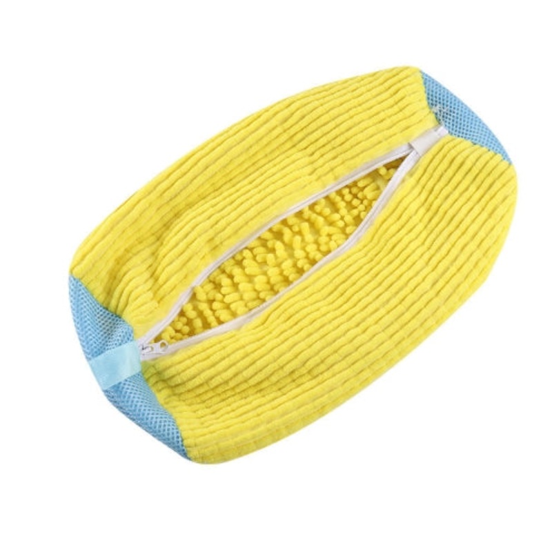 Yellow 2piece Durable Sneaker Wash Bag for Washing Machine – Anti-Deformation Shoe Protector with Chenille Fabric