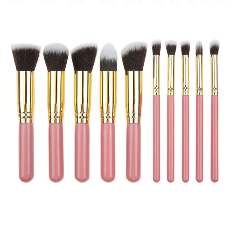 10-Piece Pink gold Makeup Brush Set – Large and Small Brushes for Professional Beauty Application
