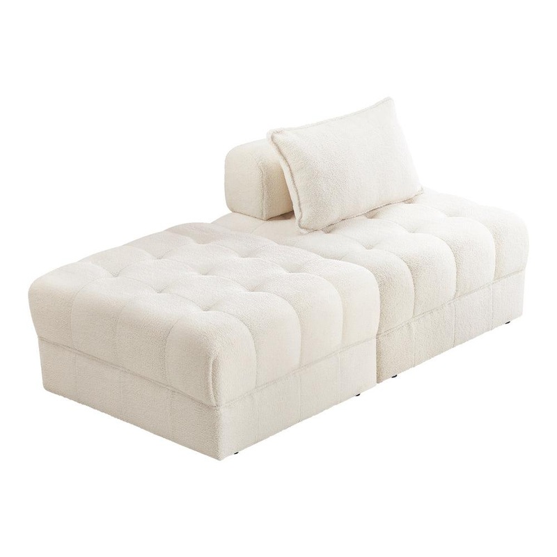 2 Seater Boucle Modular Sofa & Ottoman Set Armless White