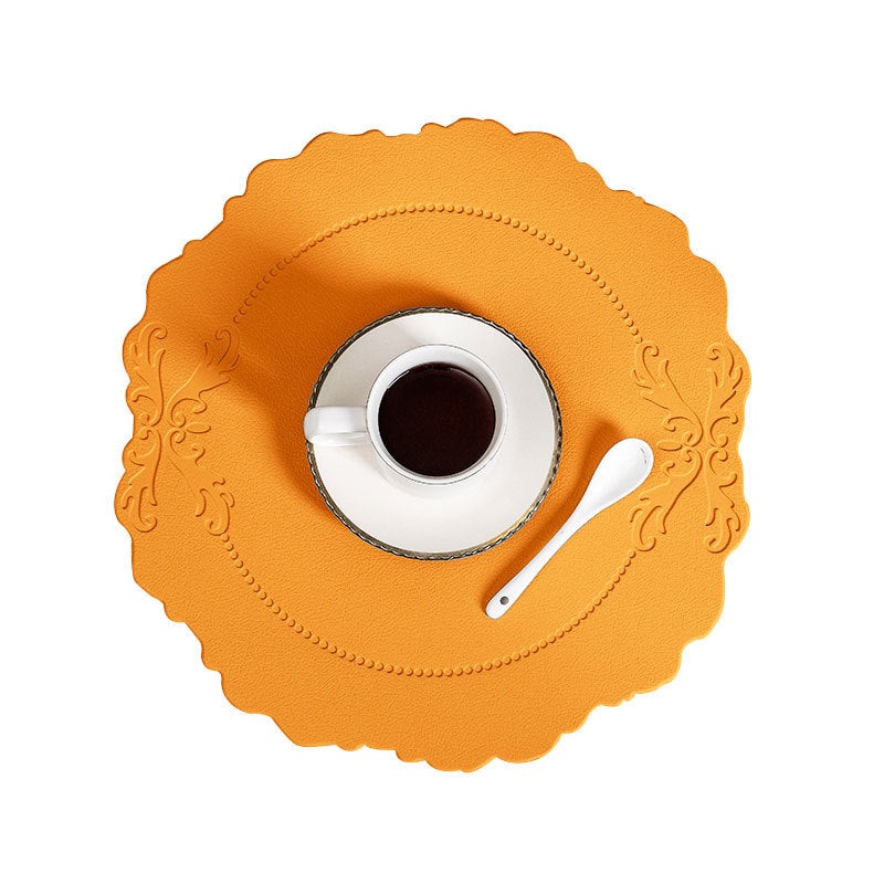 4 pcs Retro Faux Leather Placemat – Waterproof & Oil-Proof Dining Table Mat (Orange)