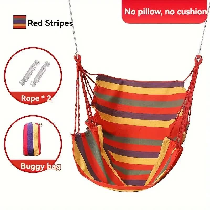 Colorful Striped Hammock Chair with Ropes and Storage Bag – Red Stripes