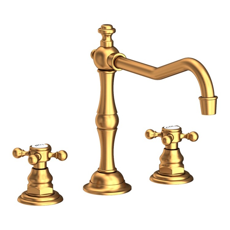 Kitchen Faucet Chesterfield 8 to 20 Inch Spread 2 Cross ADA Satin Gold PVD Spout Height 5-13/16 Inch Spout Reach 9-7/16 Inch 1.8 Gallons per Minute