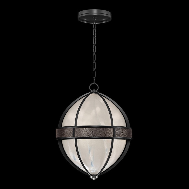 Mirage 18.75″W Round Pendant Black Iron/Nickel/Pebble
