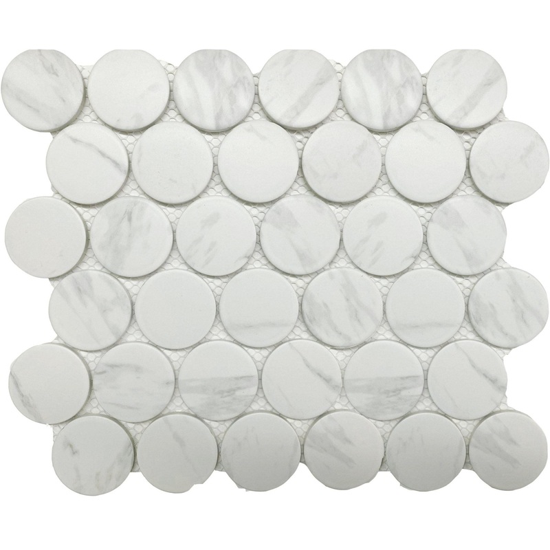 Roca Tile Usa Inc United States Ceramic Tile Cc Mosaics Plus+ Ii Matte Carrara 2 Inch Dot Porcelain Mosaics. Ufcc166-12Mt 1 Sheet = .87 Sq. Ft.