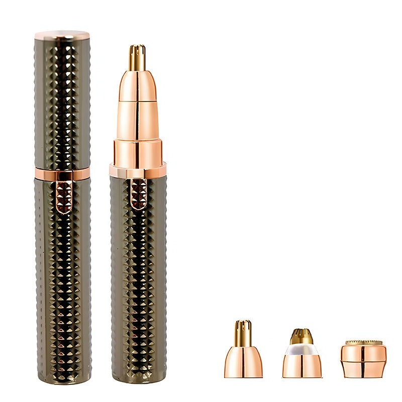 3-in-1 Rechargeable Electric Trimmer for Women – Nose, Eyebrow & Facial Hair Remover with Washable Heads & LED Light(brown)