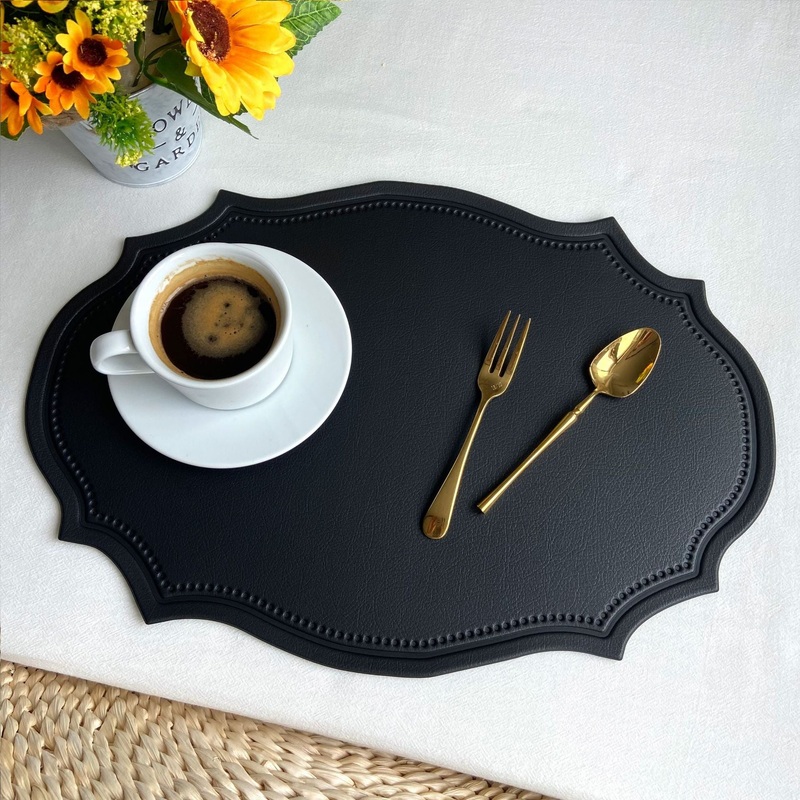 4 pcs Retro Faux Leather Placemat – Waterproof & Oil-Proof Dining Table Mat (Black)